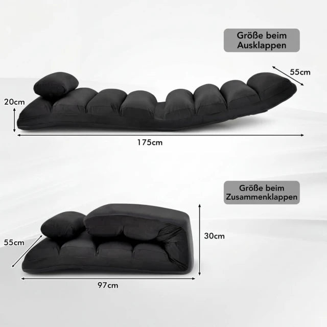 Coast Floor Armchair Schwarz - Klappbarer Relaxsessel mit Schlaffunktion - 175 x 55 x 20 cm