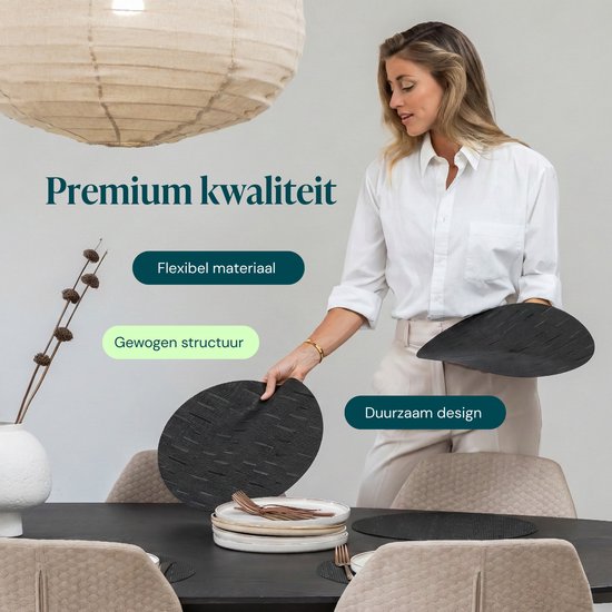 Castagnola Tischsets – Tischset aus Kunststoff – Untersetzer – Tischsets aus Kunststoff und PVC – 6 Stück – Durchmesser 37 cm – Schwarz