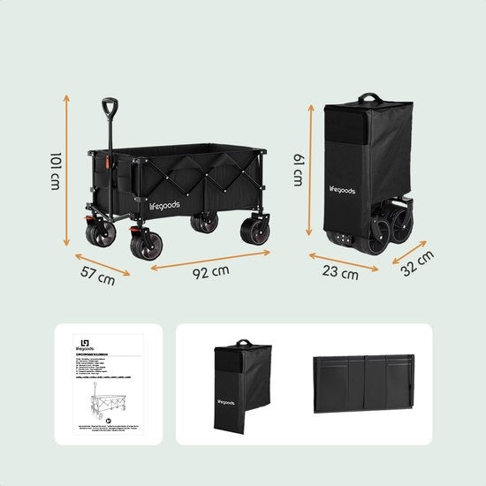 LifeGoods Wagon - XL - faltbar - 200L - 150KG Tragfähigkeit - Schwarz