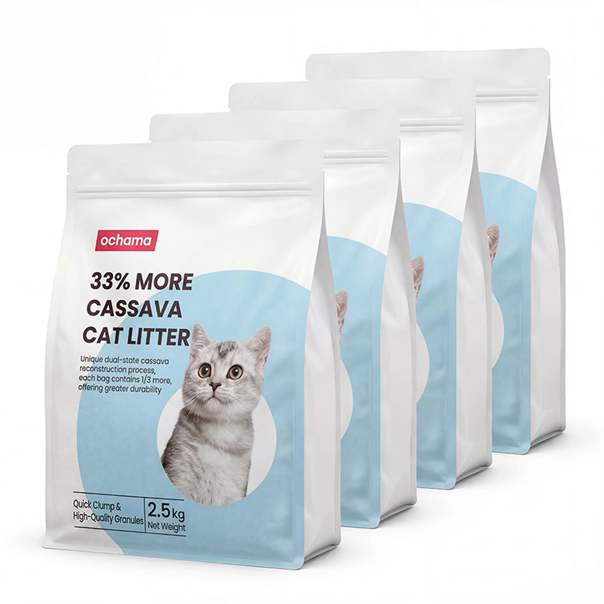 Ochama Tapioca Katzenstreu – Schnellklumpend – Geruchsneutral – 4 x 2,5 kg – 10 kg – Cremeweiß