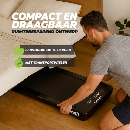 Virtufit - Walkingpad 100 - Laufband - Walkingpad - Integriertes Display - 12 Programme - Max. 8 km/h - Inklusive Fernbedienung - Einfache Aufbewahrung