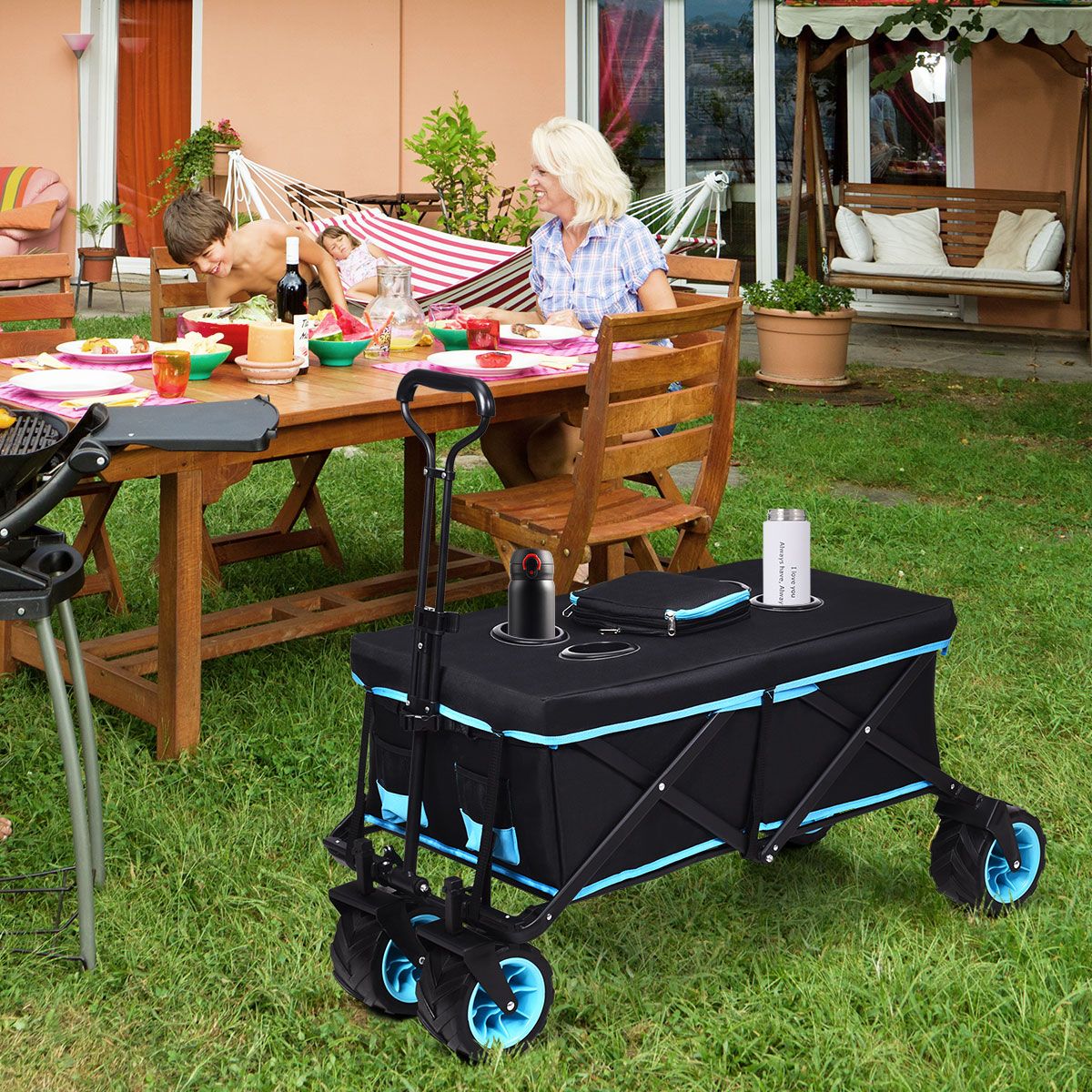 Faltbarer Wagen Coast - Max. 50 kg - 118 x 55 x 97 cm - Schwarz / Blau