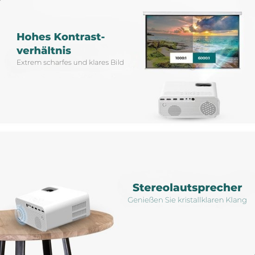 Spoused - Mini-Beamer - Streaming von Ihrem Telefon mit WiFi - Full-HD - 10.000 Lumen - Weiß
