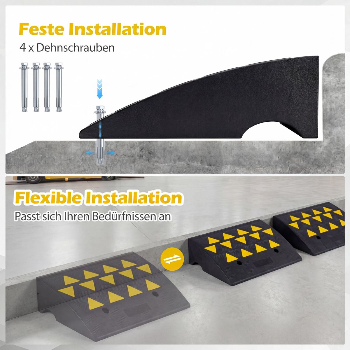 Coast Bordsteinüberfahrhilfe – 15 Tonnen Tragkraft – rutschfester Gummi – schwarz/gelb – 49 x 37 x 16 cm