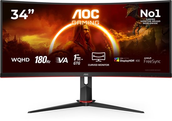 AOC CU34G2XP – Gebogener Ultrawide-Gaming-Monitor – HDR400 – USB-Hub – 180 Hz – 34 Zoll