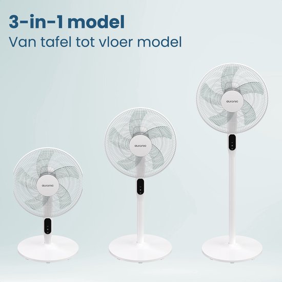 Auronic Stativventilator - Standventilator - Luftkühler - Boden- und Tischventilator - 3-in-1 - 12 Geschwindigkeiten - Leiser Ventilator - Ventilator - Mit Fernbedienung - Weiß