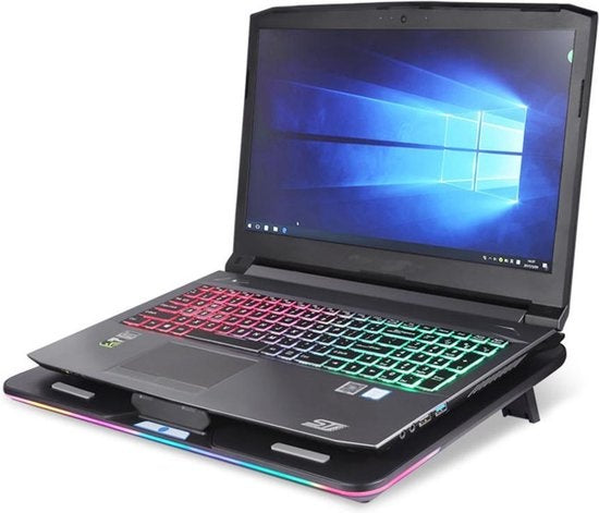 Fuegobird Laptop Cooler - Laptophalter und -kühler - 3 Lüfter - Einstellbar - RGB - Max 17 Zoll - Schwarz