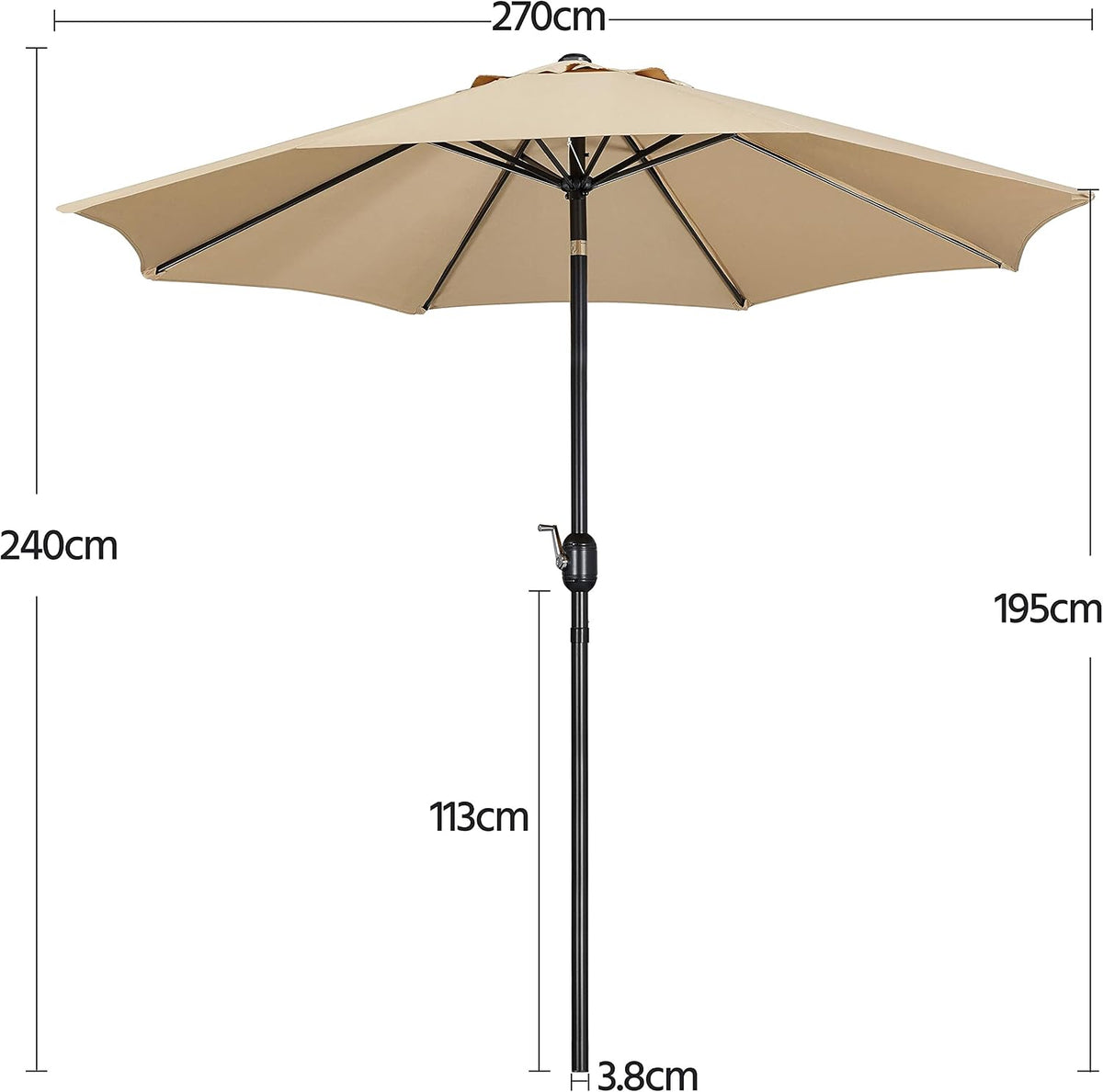 Yaheetech Sonnenschirm 270 cm – klappbar und neigbar – mit Drehstange – Polyester