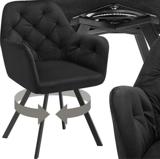 tectake - Drehstuhl in Samtoptik - Esszimmerstuhl mit Armlehnen - Ergonomischer Sitz und Rückenlehne - 180-Grad-Drehung - Moderner Stuhl mit Stahlbeinen - Verschiedene Farben - Schwarz