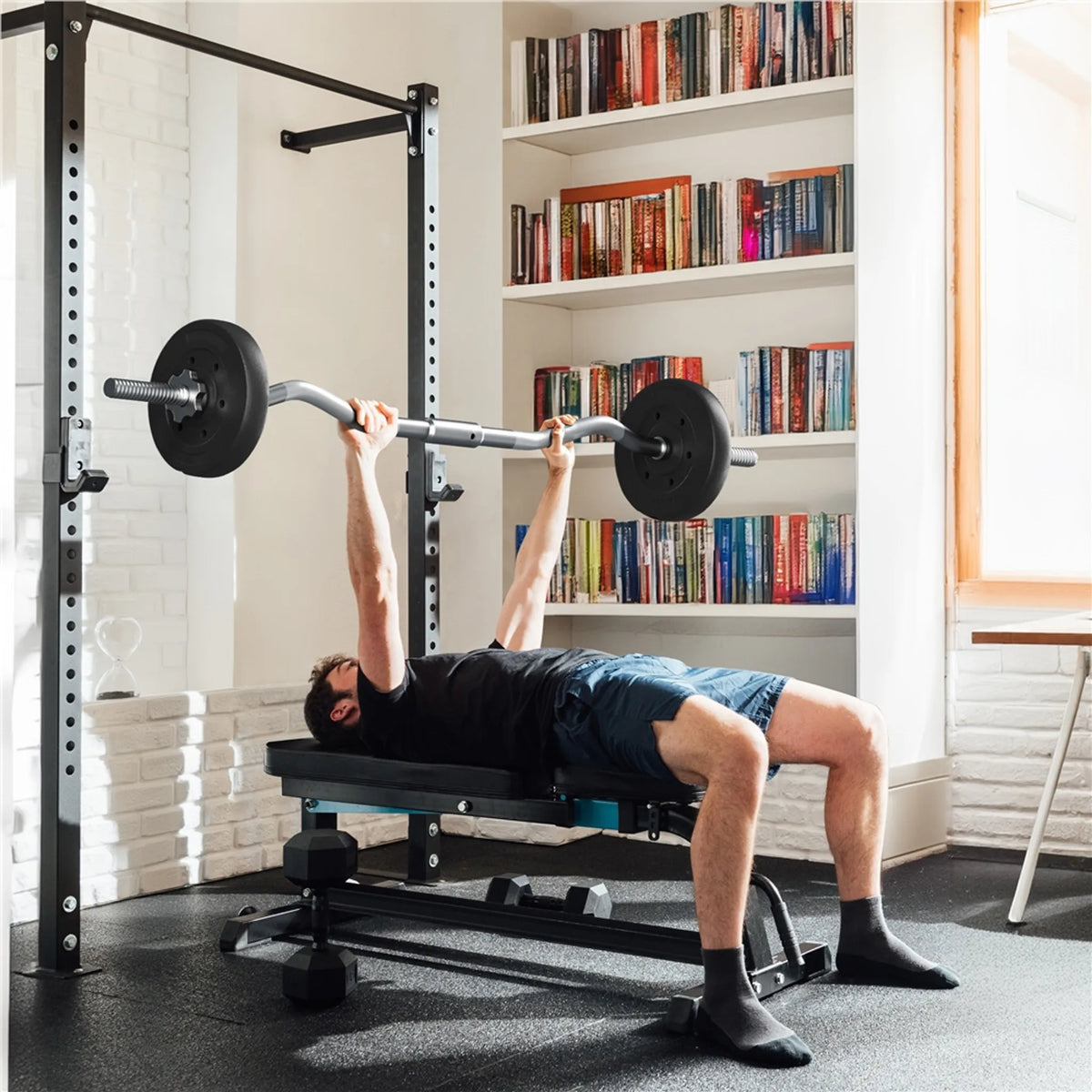 Yaheetech EZ-curl Hantelset 30 kg - Ausgestattet mit verchromter Curl-Stange und 6 Betongewichtsscheiben und Schlössern - Für Krafttraining und Muskelaufbau - Schwarzes Metall, Kunststoff und Beton - 120 x 26 x 26 cm