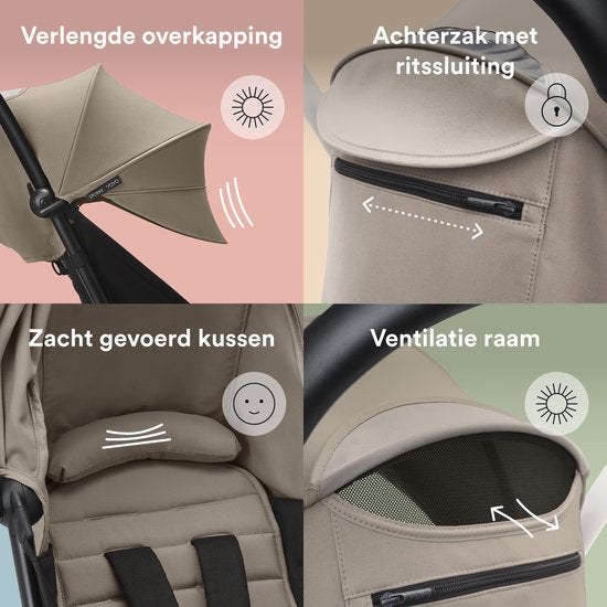 Stokke YOYO 6+ Farbpaket, Taupe – Textilien: Sitzkissen, ausziehbares Verdeck und Rückentasche mit Reißverschluss – Für den YOYO-Rahmen (separat erhältlich)