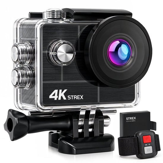 Strex Action-Kamera 4K 30 MP – Wasserdicht bis 30 Meter, EIS-Bildstabilisierung & WLAN-App – Wasserdichte Unterwasserkamera mit 60 FPS – Bodycam – Action-Kamera