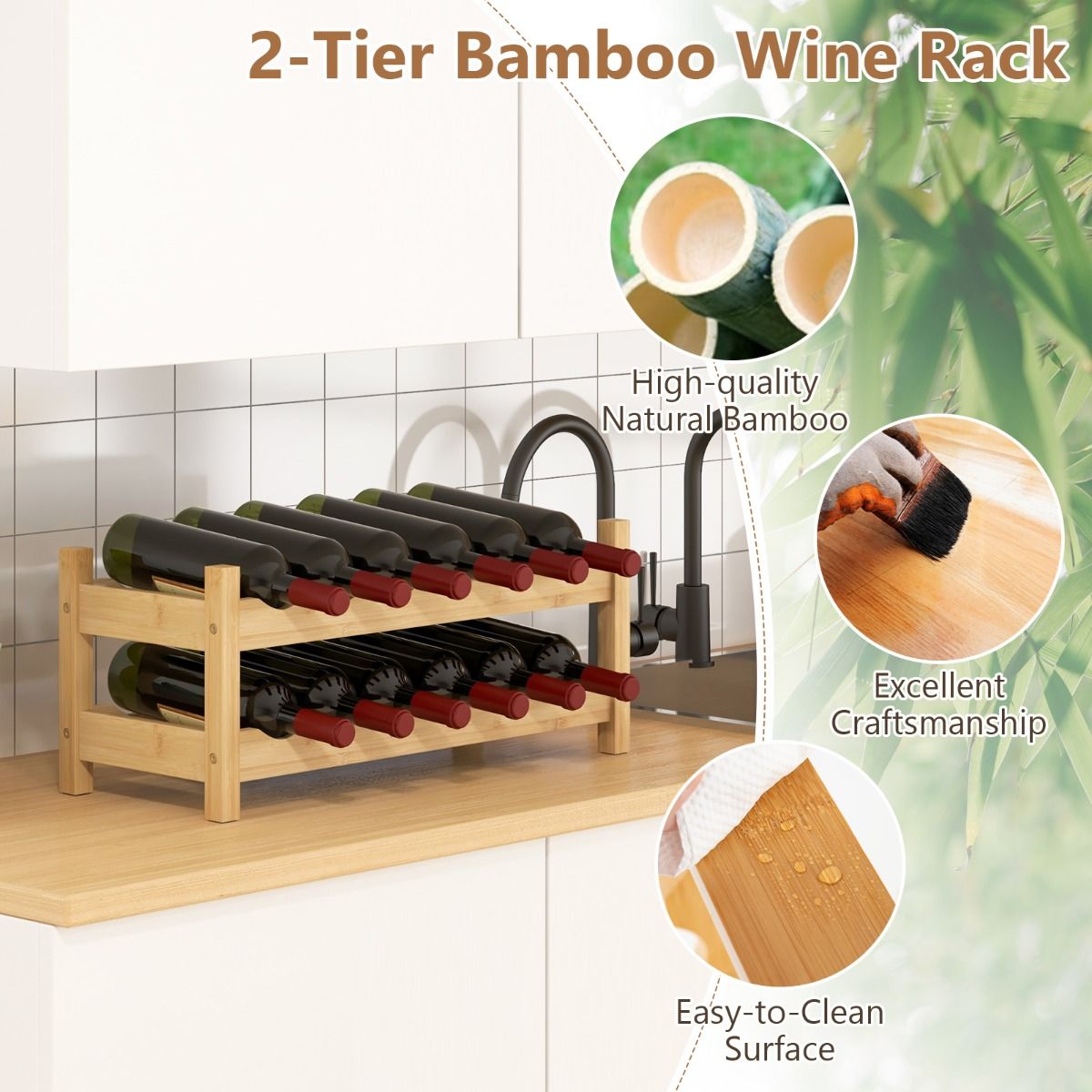 Coast Bambus-Weinregal – 2 Ebenen – für 12 Flaschen – naturfarben
