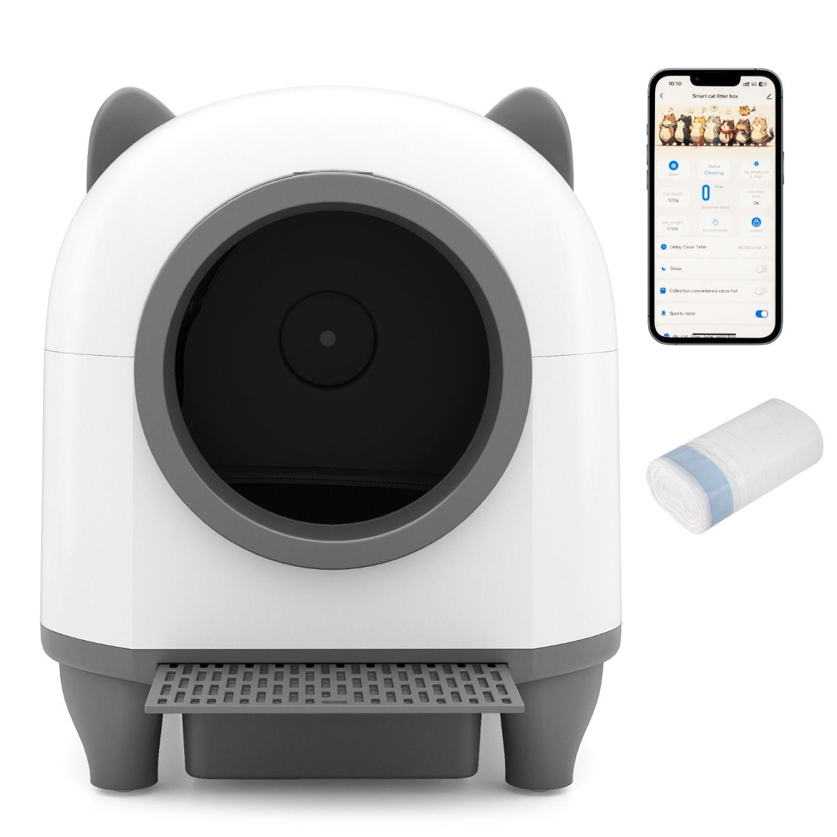 Coast Selbstreinigende Katzentoilette – automatische Katzentoilette mit App-Steuerung – flüsterleise – 80 Liter – weiß