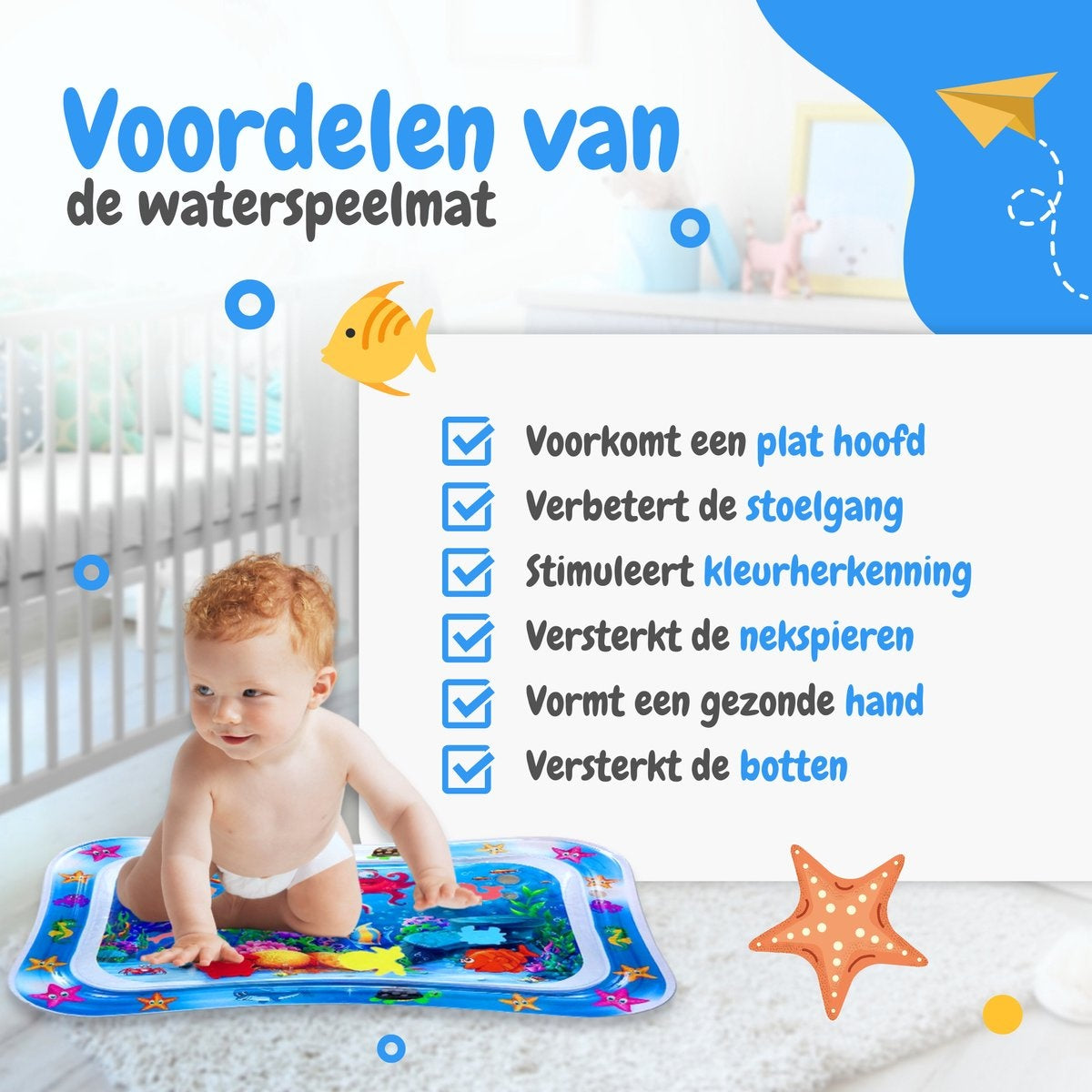AyeKids Wasser Spielmatte - Wasser Matte - Spielmatte - Aufblasbar - Wasser Matte Baby - Blau