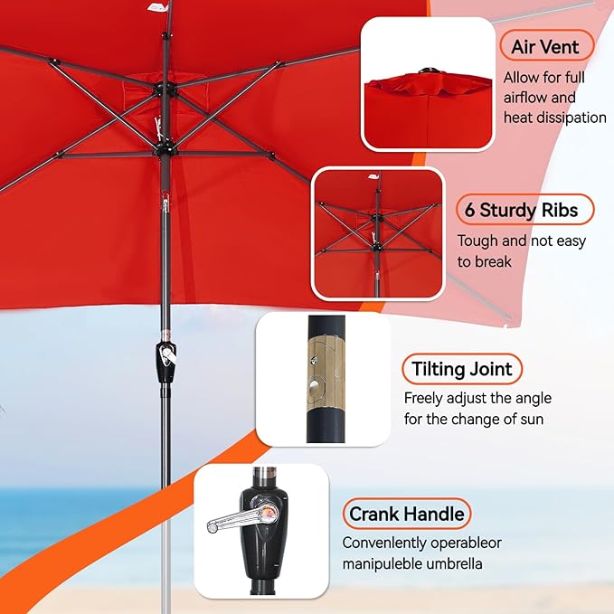 Angel Living Garten Sonnenschirm - 2 x 3 m - Aluminium - Neigbar - Rot