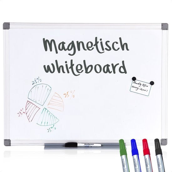 Goliving Whiteboard mit Markern - 60 x 90 cm - Magnettafel - Wochenplaner - Tafel - Emaille-Magnettafel