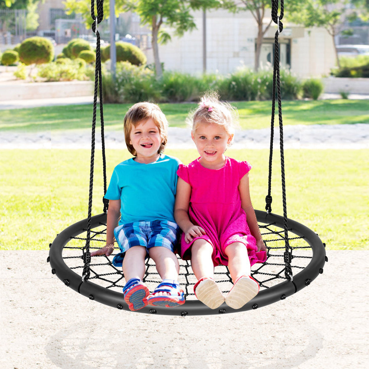 Coast Ø100cm Spider Web Tree Swing mit verstellbaren Seilen und robusten Stahlrahmen schwarz