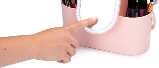 Touch Of Beauty Make Up Organizer mit LED-Spiegel - Travel Beautycase - 24.1 x 10.4 x 11.7CM - Einstellbare LED-Beleuchtung - Inkl. USB-Ladekabel - Kunststoff - Pink
