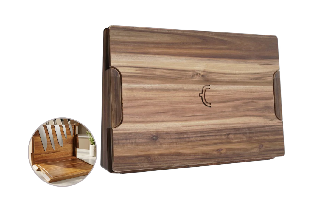CookingTotem DuoBlock 2-in-1-Messerblock und Schneidebrett – Kompaktes Design – Exklusive Messer