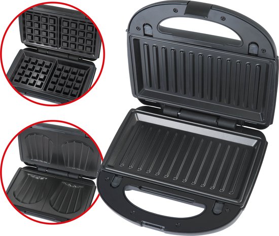 Bourgini MultiGrill 3-in-1 - Toaster, Grill und Waffeleisen - PFAS-frei - austauschbare Platten - 750W