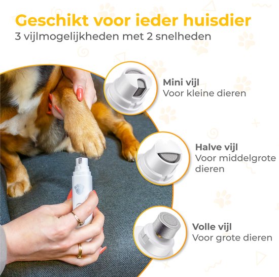 Nuvance - Elektrische Nagelfeile - für Hunde, Katzen und Tiere - Usb wiederaufladbar - Diamantfeilenkopf - kabellos - weiß