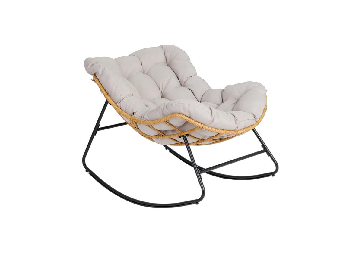 Lifa Garden Rattan-Schaukelstuhl mit Kissen – Naturfarben – 110 x 70 x 90 cm