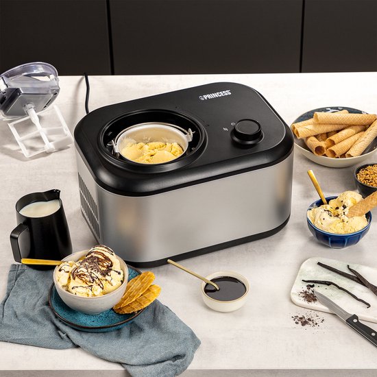 Princess 282608 – Eismaschine mit Kompressor – Mit eigenem Gefrierfach – 1 Liter – Schwarz/Grau