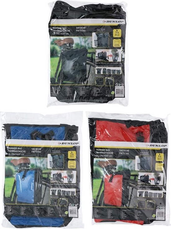 Dunlop 4-in-1 Fahrrad-Rucksack, wasserdicht – Fahrradtasche, Rucksack – 16 l – Handtasche oder Umhängetasche – Schwarz/Rot/Blau