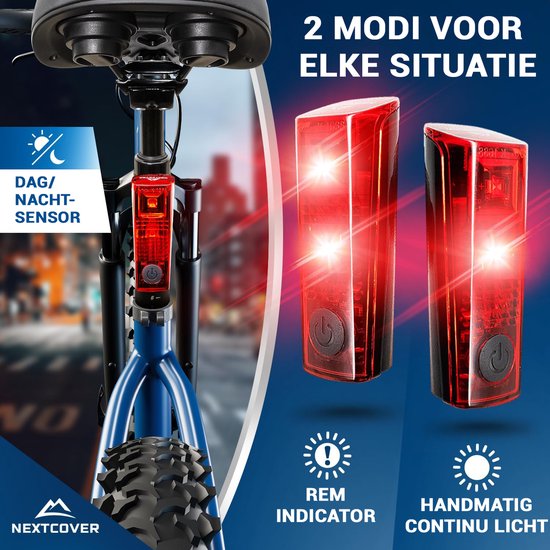 NEXTCOVER® Bicycle Light LED Set 80 Lux Pro - Weiß und Rot mit eingebautem "LightSense" Sensorschalter und 11h Akkulaufzeit - USB aufladbar & wasserdicht - StVZO (Deutschland) geprüft- LED Fahrradlicht für Fahrradlicht & Fahrradrücklicht, Fahrradbeleuchtu