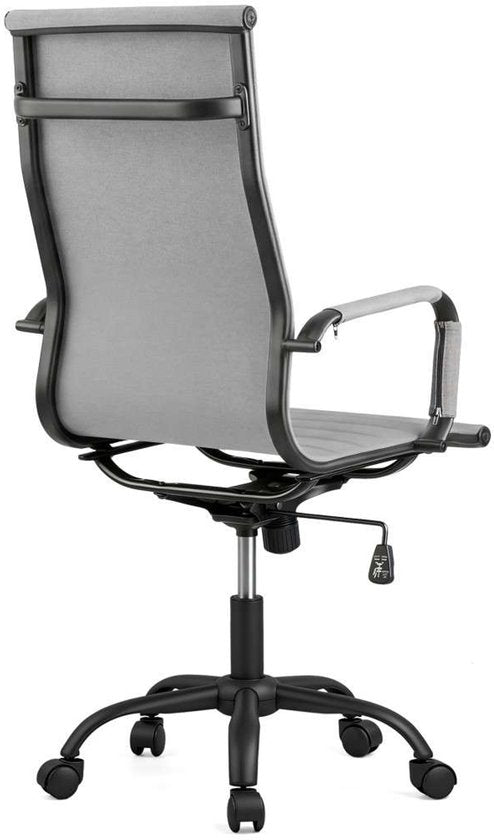 Feel Furniture – Luxuriöser Bürostuhl – Hohe Rückenlehne – Hellgrau mit mattschwarzem Gestell