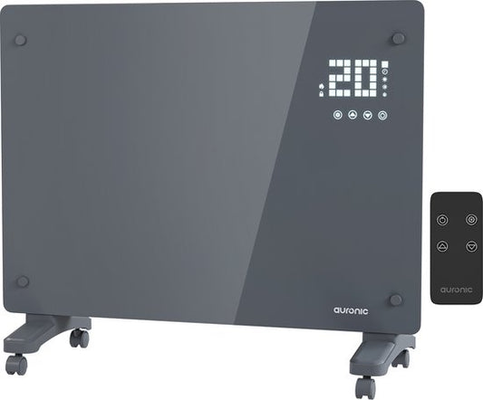 Auronic Elektroheizung - Konvektorheizung mit Thermostat und Fernbedienung - Glasheizkörper - 1500W Heizleistung - Grau