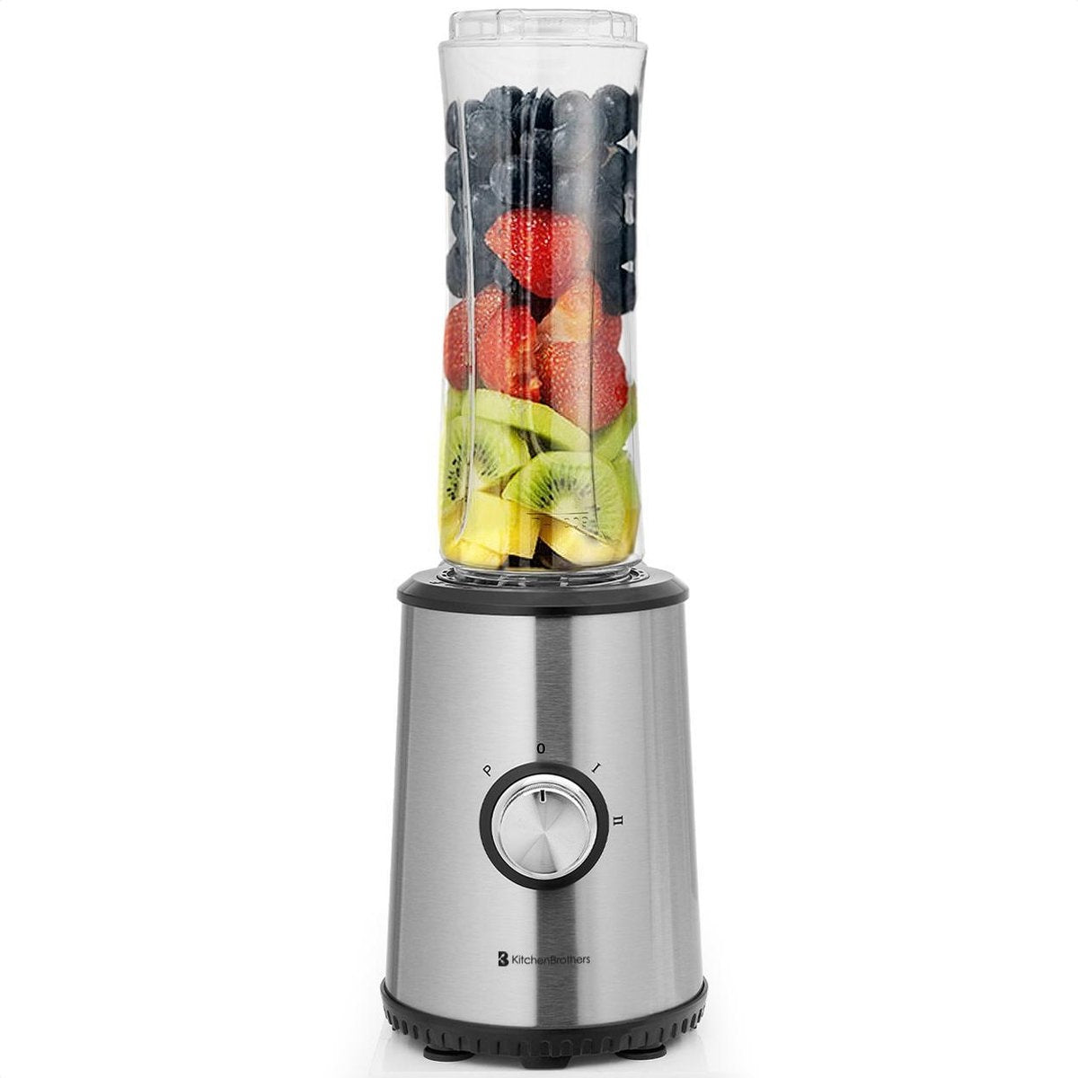 KitchenBrothers Mini Mixer - Smoothie Maker - 2 To-Go Becher - 350W - Edelstahl