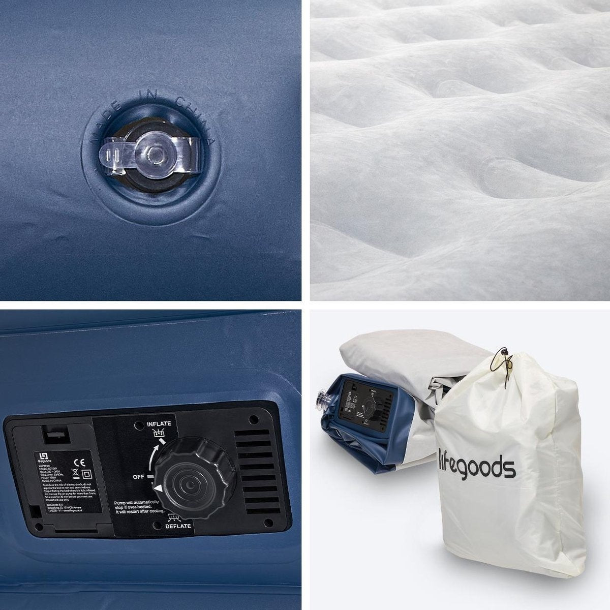 LifeGoods Luftmatratze - Für 1 Person - Mit integrierter Pumpe - Blau/Weiß