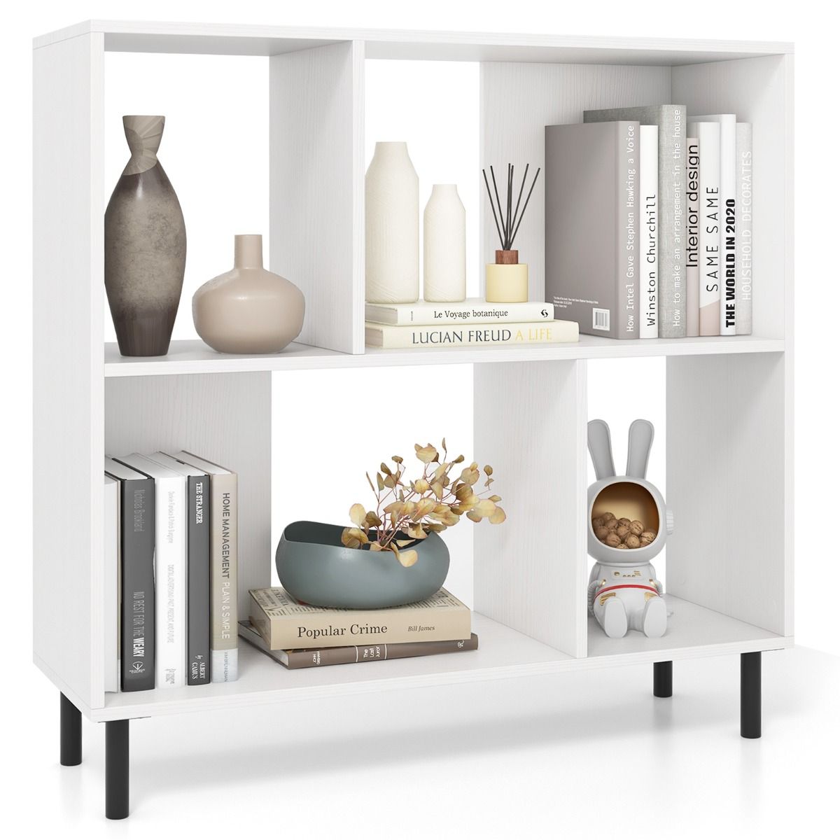 Coast 4-Cube Bücherregal 90 x 30 x 90 cm Weiß - 2-stufiges Regal mit Metallbeinen für Büro und Zuhause