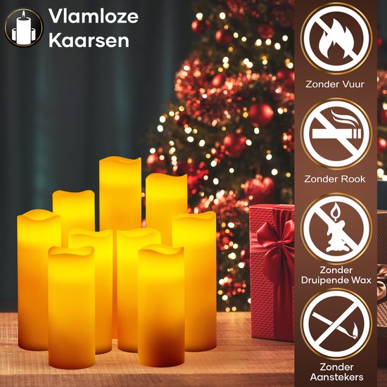 Happy Goods® - 9-teiliges Led-Kerzen-Set - ECHTES WACHS - 2 Fernbedienungen - bewegliche Flamme