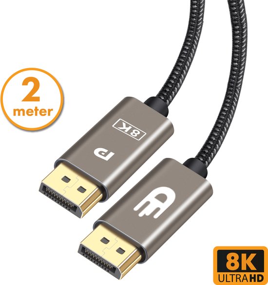 Drivv. Displayport-Kabel - 8K 60Hz - 4K 144 Hz - 32.4GBps - Displayport 1.4 - DP-Kabel - 2 Meter - Modern Grey