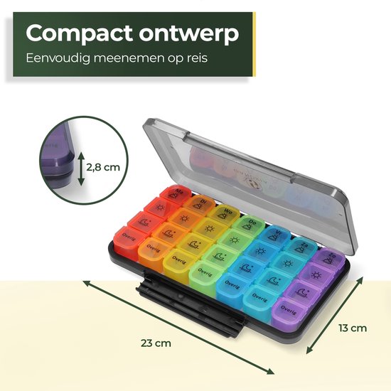 Gandria Pillenbox 7 Tage - Herausnehmbare Pillenbox - Medizinbox mit 28 Fächern - Medizinbox mit stabilem Verschluss - 4 Fächer pro Tag