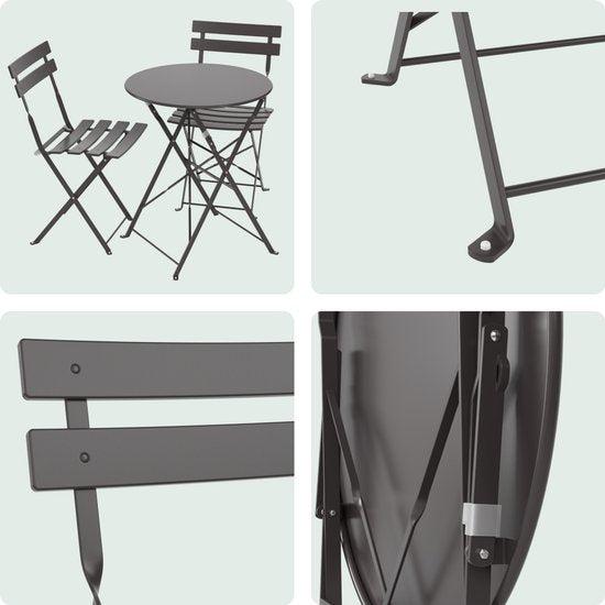 LifeGoods Bistro-Set - Stahl - 3-teilig - Gartenset - klappbar - Balkonset mit Tisch - wetterfest - Dunkelgrau