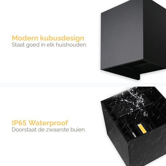 Goliving - Wandleuchte für drinnen und draußen - Wasserdicht - LED - Energieeffizient und rostfrei - 10x10x10 cm - schwarz