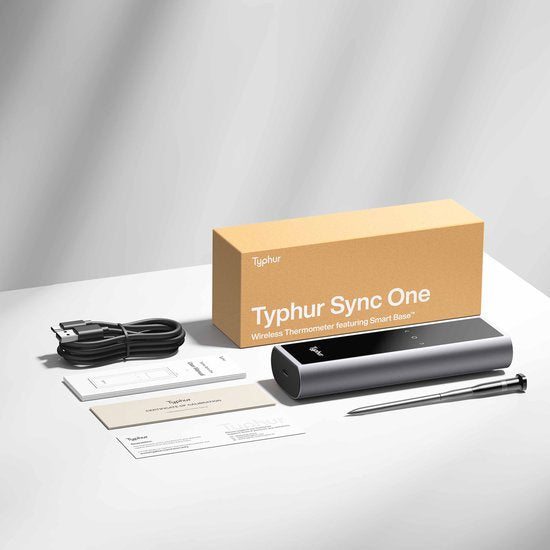 Typhur Sync One – 6-Sensor-Sonde – Drahtloses Fleischthermometer – Grillthermometer – Bluetooth & WLAN - Wasserdicht und hitzebeständig - Batterielaufzeit bis zu 50 Stunden - Intelligente App-Integration - Kompakt mit Ladestation - Für jeden Kochstil