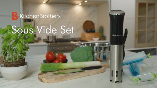 KitchenBrothers Sous Vide Stick Set - Inkl. Zubehör - 1200 W - 11 x 7,5 x 34,7 cm - Schwarz