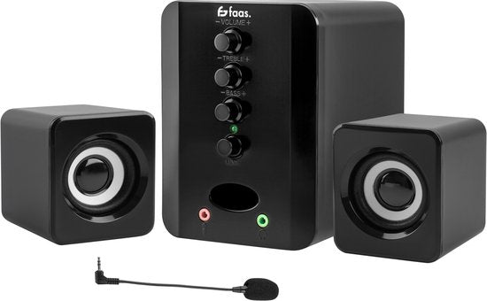 Faas - PC-Lautsprecher 2.1 - Bluetooth 5.0 - integriertes Mikrofon - USB-C & USB-A Anschluss - Stereo-Lautsprecherset - Schwarz