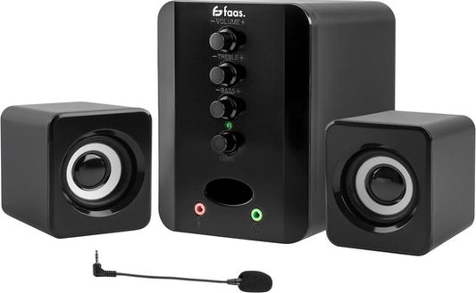 Faas - PC-Lautsprecher 2.1 - Bluetooth 5.0 - integriertes Mikrofon - USB-C & USB-A Anschluss - Stereo-Lautsprecherset - Schwarz