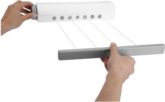 KLAD Wäscheleine - ausziehbar & selbstaufrollend - 14,4 m - 30 cm - Weiß-Grau