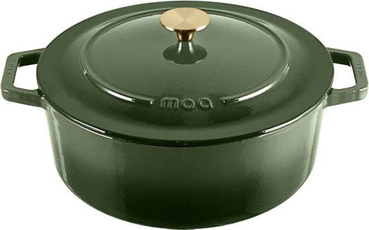 MOA Gusseisen-Kasserolle - 7,2L Eintopf - Für alle Wärmequellen inkl. Induktion - Mit Deckel - Ø 30cm - Antihaftbeschichtung - BPA und PFAS frei - Grün