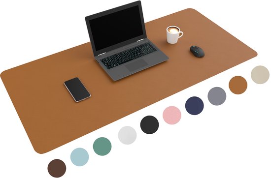 WURK Professional Schreibtischunterlage Kunstleder - Schreibtisch-Organizer - Schreibtischunterlage - Schreibtischzubehör - Mauspad XXL- Inklusive Kabelclip - 120x60 - Cognacbraun