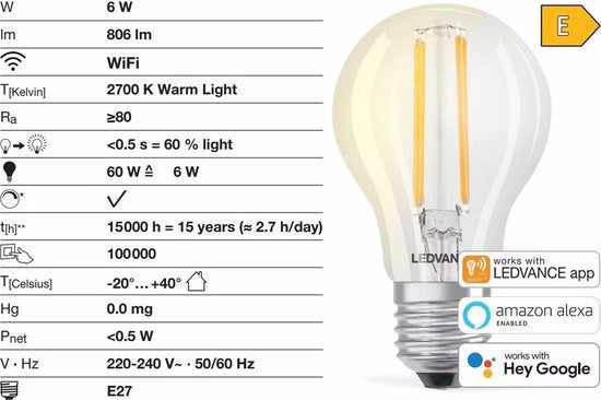 2 x Ledvance Smart+ Wifi Classic - Weiß - Ersetzt 50W