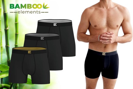 Bamboo Elements Boxershorts – 3er-Pack – Schwarz – Größe L