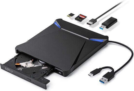 UPLY - Externer DVD-Player & Brenner - Windows und Mac - USB C & USB 3.0 - Externer DVD-Player für Laptop - Schwarz